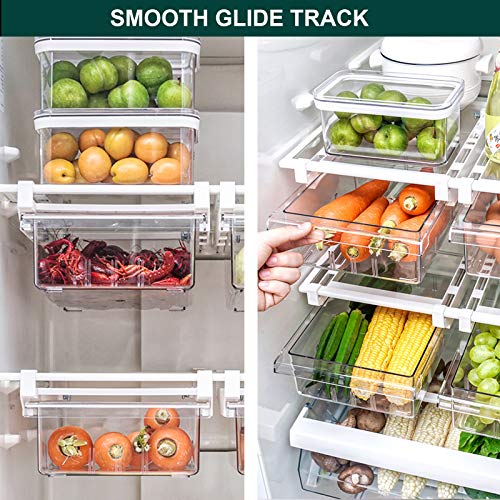 LALASTAR Fridge Drawers, 2-PACK Fridge Organizers and Storage Clear, Mini Refrigerator Organizer Bins with Handle, Fit for Fridge Shelf Under 0.6" (No Divider)