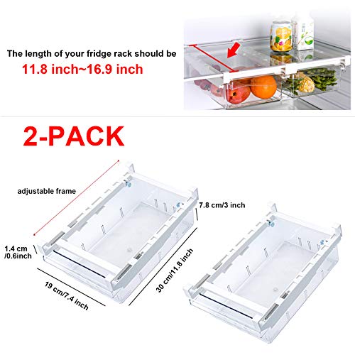 LALASTAR Fridge Drawers, 2-PACK Fridge Organizers and Storage Clear, Mini Refrigerator Organizer Bins with Handle, Fit for Fridge Shelf Under 0.6" (No Divider)