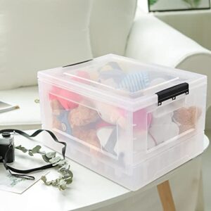 Sandmovie 32 Quart Clear Plastic Folding Storage Bin, Clear Latch Totes with Lids, 4 Pack