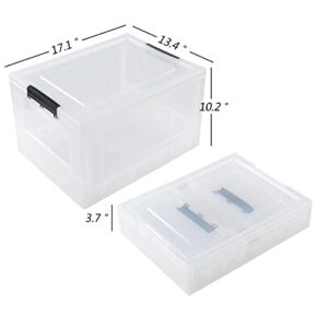 Sandmovie 32 Quart Clear Plastic Folding Storage Bin, Clear Latch Totes with Lids, 4 Pack