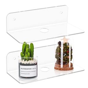 fazmoss acrylic floating wall shelves set of 2, 9 inch acrylic wall shelf for gaming room, living room, bedroom, bathroom, office, with cable clips - 2 types of installation (transparentt)