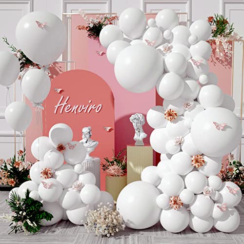 Henviro White Latex Party Balloons - 154 Pcs 5/10/12/18 Inch Balloons Helium Quality Latex Balloons As Birthday Party Balloons/Graduation Balloons/Valentines Day Balloons/Baby Shower/Wedding