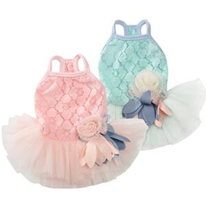 msnfoasm 2pack dog sweetie flower mesh dress,dog lace tutu skirt wedding dress for small girl dogs cats（pink&green m）