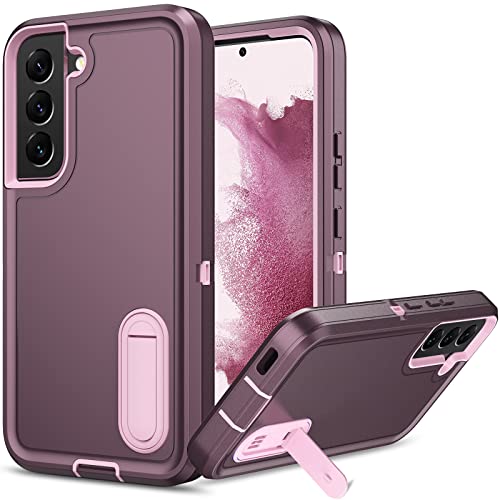 Qireoky for Samsung Galaxy S22 case with Stand Heavy Duty Protective Multi Layers 3 in 1 Shock Absorb Bumper Anti-dust Port Cover Non-Slip Drop Proof Phone Case for Samsung S22(Purple)