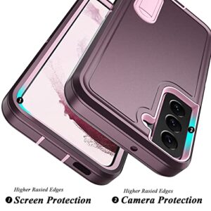 Qireoky for Samsung Galaxy S22 case with Stand Heavy Duty Protective Multi Layers 3 in 1 Shock Absorb Bumper Anti-dust Port Cover Non-Slip Drop Proof Phone Case for Samsung S22(Purple)