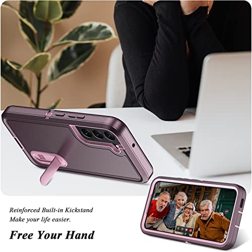 Qireoky for Samsung Galaxy S22 case with Stand Heavy Duty Protective Multi Layers 3 in 1 Shock Absorb Bumper Anti-dust Port Cover Non-Slip Drop Proof Phone Case for Samsung S22(Purple)