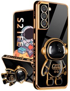 buleens for samsung galaxy s21 fe case with astronaut stand, women girls galaxy s21 fe 5g cases, girly cute 6d outer space heart pattern phone cover for s21 fe 6.4 inch black