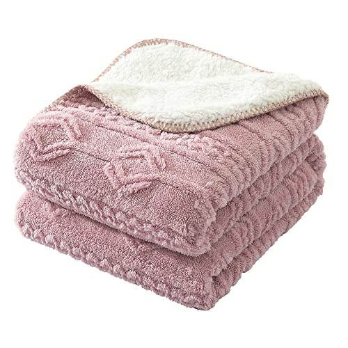 SofyCotty Sherpa Throw Blanket Soft Warm Cozy Plush Throws Blankets for Couch Sofa, Flannel Fleece Throws Geometric Knitted Pattern Blankets for Bed Living Room(50x60 inches,Pink)