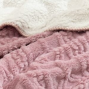 SofyCotty Sherpa Throw Blanket Soft Warm Cozy Plush Throws Blankets for Couch Sofa, Flannel Fleece Throws Geometric Knitted Pattern Blankets for Bed Living Room(50x60 inches,Pink)