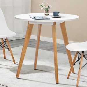 comfy to go 31.5" round dining table for 2-4 person- small kitchen table with solid wood legs modern table for dining room, kitchen, leisure cafe(white) table only