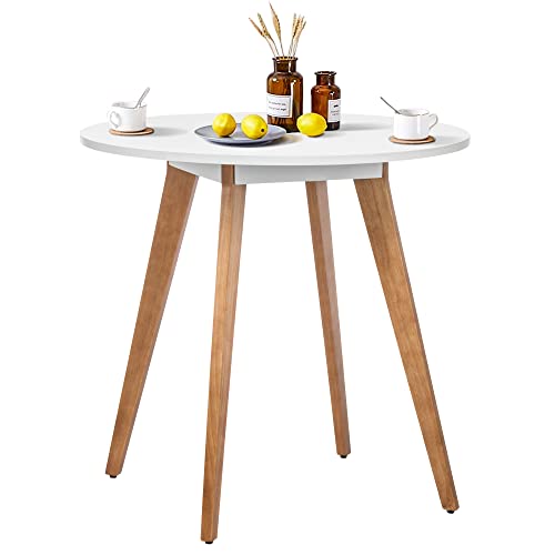 Comfy to go 31.5" Round Dining Table for 2-4 Person- Small Kitchen Table with Solid Wood Legs Modern Table for Dining Room, Kitchen, Leisure Cafe(White) Table Only