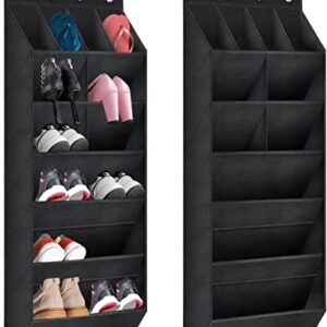 TIOYOTY Over The Door Shoe Organizer, 2 Pack Hanging Organizer with Large Deep Pockets, Rack for Closet and Dorm Narrow Door, Holder Black