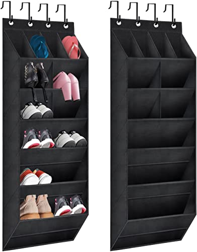 TIOYOTY Over The Door Shoe Organizer, 2 Pack Hanging Organizer with Large Deep Pockets, Rack for Closet and Dorm Narrow Door, Holder Black