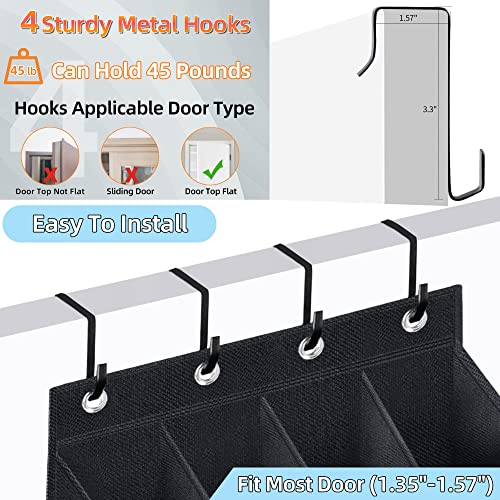 TIOYOTY Over The Door Shoe Organizer, 2 Pack Hanging Organizer with Large Deep Pockets, Rack for Closet and Dorm Narrow Door, Holder Black