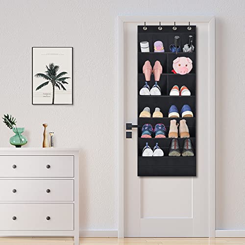 TIOYOTY Over The Door Shoe Organizer, 2 Pack Hanging Organizer with Large Deep Pockets, Rack for Closet and Dorm Narrow Door, Holder Black