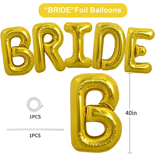 TONIFUL 40 Inch Large Gold Bride Balloons, Giant Jumbo Helium Foil Mylar Big Bride Balloons Banner for Wedding Marriage Bridal Shower Engagement Bride To Be Party Decorations and Supplies