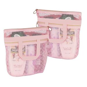 2 pcs mesh quick dry shower caddy bag, 10.2x9.9''portable shower hanging toiletry with zipper, shower tote bag for college dorm essentials, shower caddy dorm for travel camp gym swim (pink)