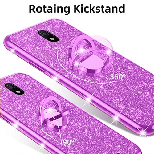 nancheng for Nokia C100 Case, Case for Nokia C100 (N152DL) Girls Women Glitter Cute Luxury Soft TPU Silicone Clear Cover with Ring Stand Bumper Shockproof Full Body Protection Phone Case - Purple