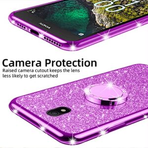 nancheng for Nokia C100 Case, Case for Nokia C100 (N152DL) Girls Women Glitter Cute Luxury Soft TPU Silicone Clear Cover with Ring Stand Bumper Shockproof Full Body Protection Phone Case - Purple