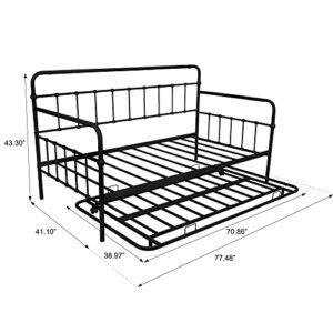 ODC Twin Size Metal Daybed with Pop Up Trundle,Heavy Duty Steel Slat Support Sofa Bed for Living Room,Bedroom/No Box Spring Needed, Black