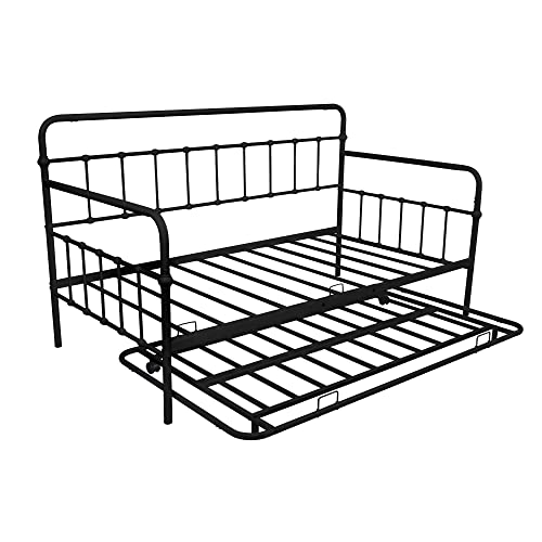 ODC Twin Size Metal Daybed with Pop Up Trundle,Heavy Duty Steel Slat Support Sofa Bed for Living Room,Bedroom/No Box Spring Needed, Black