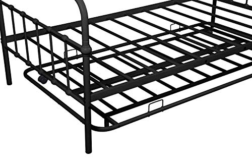 ODC Twin Size Metal Daybed with Pop Up Trundle,Heavy Duty Steel Slat Support Sofa Bed for Living Room,Bedroom/No Box Spring Needed, Black