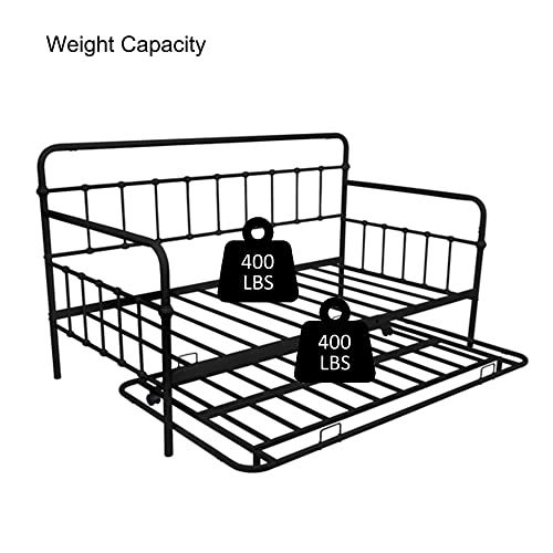 ODC Twin Size Metal Daybed with Pop Up Trundle,Heavy Duty Steel Slat Support Sofa Bed for Living Room,Bedroom/No Box Spring Needed, Black