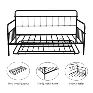 ODC Twin Size Metal Daybed with Pop Up Trundle,Heavy Duty Steel Slat Support Sofa Bed for Living Room,Bedroom/No Box Spring Needed, Black