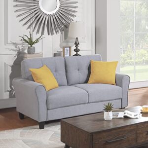 p purlove modern loveseat, sofa with comfortable linen upholstered, sofas for living room, for living room bedroom office small space, easy assembly, light grey blue