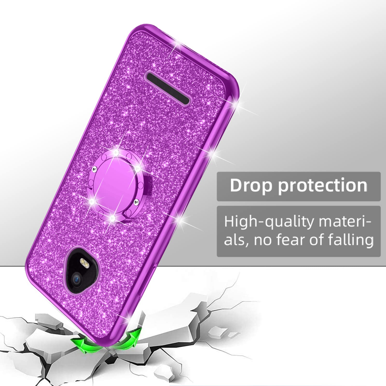 nancheng for Schok Volt SV55 Phone Case (SV55216), Case Schok Volt SV55 Girls Women Glitter Cute Soft TPU Cover with Ring Kickstand Strap Lanyard Bumper Shockproof Protective Cell Case - Purple