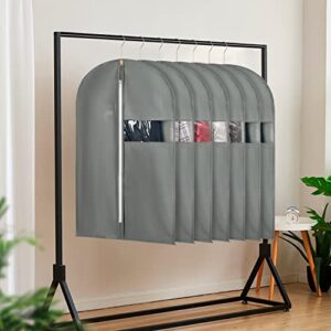 HWAJAN 24"X40"6PACK Garment Bags for Hanging Clothes Travel Suit Cover Bags for Closet Storage with Clear Window Non-Woven Fabric Protector Bag with Zipper for Suits,Coats,Shirt,Jackets,Sweaters