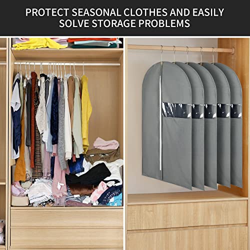 HWAJAN 24"X40"6PACK Garment Bags for Hanging Clothes Travel Suit Cover Bags for Closet Storage with Clear Window Non-Woven Fabric Protector Bag with Zipper for Suits,Coats,Shirt,Jackets,Sweaters