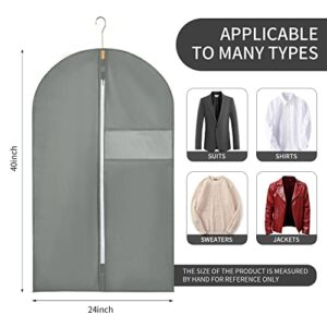 HWAJAN 24"X40"6PACK Garment Bags for Hanging Clothes Travel Suit Cover Bags for Closet Storage with Clear Window Non-Woven Fabric Protector Bag with Zipper for Suits,Coats,Shirt,Jackets,Sweaters