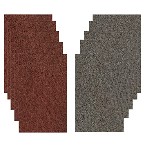 Premium 10 Pack 6" x 9" General Purpose Scuff Pads - Scuffing, Scouring, Sanding, Paint Primer Prep Adhesion Scratch - Surface Preparation Automotive Car Auto Body Woodworking Wood (Brown + Grey)