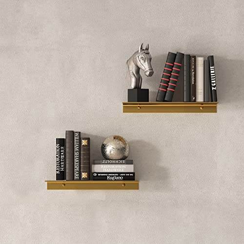 JYL HOME Modern Floating Shelf Wall Mounted Heavy Duty for Living Room Bedroom Bathroom, 12 Inch, Gold, 2 Pack