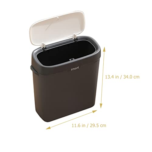 LIFKOME Bathroom Trash Can with Lid 10L Slim Press Type Lid Slim Narrow Bedroom Garbage Can Household Bin Trash Can for Bedroom Living Room Kitchen Toilet Office (Nomal Press Type, Grey White)