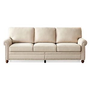 ruifuda 3 seater couch sofa, modern sofa with classic nails & seat cushion backrest removable for living room, bedroom, apartment, beige-3 seater