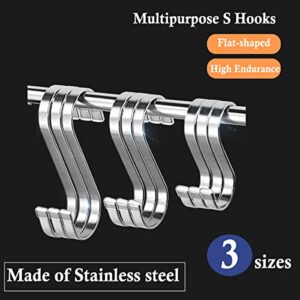 MTWEBES S Hooks for Hanging Plants & Kitchen, S Hook Heavy Duty 4.3 inch/3.7 inch/2.9 inch Stainless Steel Hooks 9 Pack