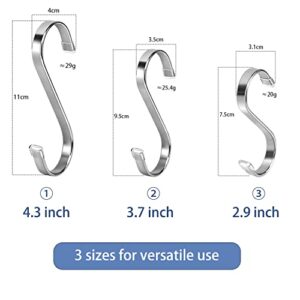 MTWEBES S Hooks for Hanging Plants & Kitchen, S Hook Heavy Duty 4.3 inch/3.7 inch/2.9 inch Stainless Steel Hooks 9 Pack