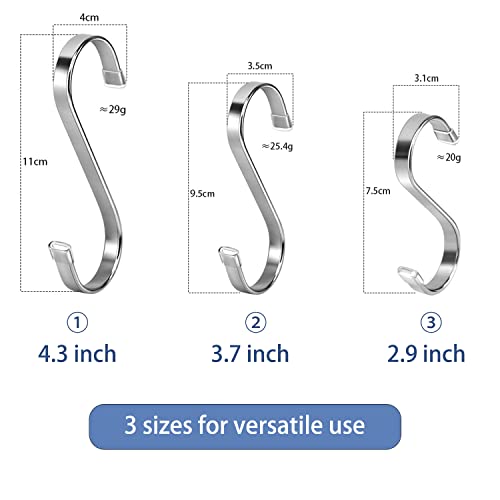 MTWEBES S Hooks for Hanging Plants & Kitchen, S Hook Heavy Duty 4.3 inch/3.7 inch/2.9 inch Stainless Steel Hooks 9 Pack