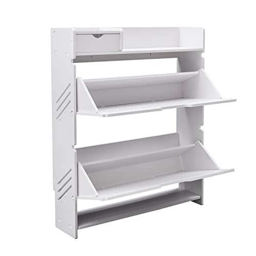 NG NOPTEG Modern Shoe Storage Cabinet, 2-Layer White Tipping Shoe Cabinet Shoe Rack Cabinet for Entryway Ultra-Thin Shoe Cabinet Organizer Entryway Shoe Storage for Entrances Hallways Corridor