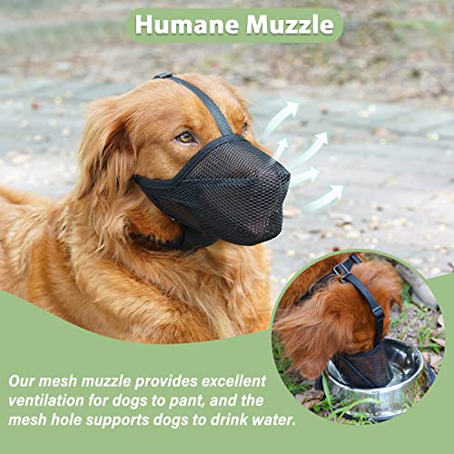 Dog Muzzle, Soft Mesh Muzzle for Small Medium Large Dogs, Adjustable Puppy Muzzles for Scavenging Biting Licking and Chewing, Allows Panting and Drinking (Black, L-(Snout:10¼"-12¼"))