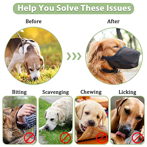 Dog Muzzle, Soft Mesh Muzzle for Small Medium Large Dogs, Adjustable Puppy Muzzles for Scavenging Biting Licking and Chewing, Allows Panting and Drinking (Black, L-(Snout:10¼"-12¼"))