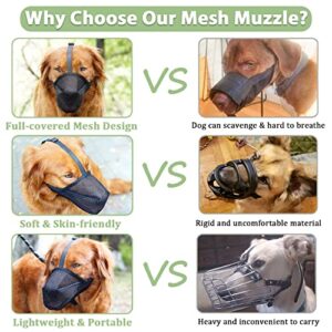 Dog Muzzle, Soft Mesh Muzzle for Small Medium Large Dogs, Adjustable Puppy Muzzles for Scavenging Biting Licking and Chewing, Allows Panting and Drinking (Black, L-(Snout:10¼"-12¼"))