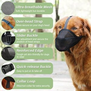 Dog Muzzle, Soft Mesh Muzzle for Small Medium Large Dogs, Adjustable Puppy Muzzles for Scavenging Biting Licking and Chewing, Allows Panting and Drinking (Black, L-(Snout:10¼"-12¼"))