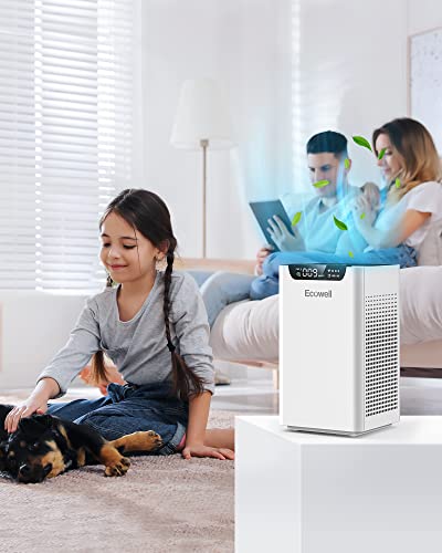 Air Purifiers for Home Bedroom Up to 1102 Sq Ft with Air Quality Sensors, H13 True HEPA Filter, 24 dB Quiet Desktop AirPurifier Clean 99.97% of Dust, Pet Hair, Smoke, Pollen, ECOWELL EAP260, White