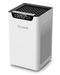 air purifiers for home bedroom up to 1102 sq ft with air quality sensors, h13 true hepa filter, 24 db quiet desktop airpurifier clean 99.97% of dust, pet hair, smoke, pollen, ecowell eap260, white