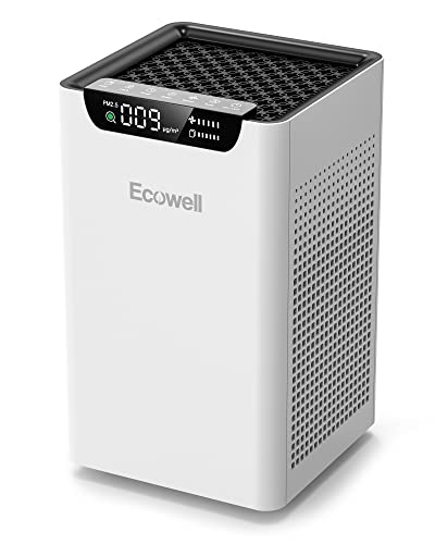 Air Purifiers for Home Bedroom Up to 1102 Sq Ft with Air Quality Sensors, H13 True HEPA Filter, 24 dB Quiet Desktop AirPurifier Clean 99.97% of Dust, Pet Hair, Smoke, Pollen, ECOWELL EAP260, White