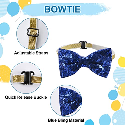 HACRAHO Dog Birthday Bandana Hat Bow Tie Set, 3 Pieces My Gotcha Day Plaid Dog Bandana Dog Triangle Bibs Scarf Bowtie Collar with Cone Dog Birthday Hat for Dog Birthday Party, Blue