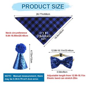 HACRAHO Dog Birthday Bandana Hat Bow Tie Set, 3 Pieces My Gotcha Day Plaid Dog Bandana Dog Triangle Bibs Scarf Bowtie Collar with Cone Dog Birthday Hat for Dog Birthday Party, Blue